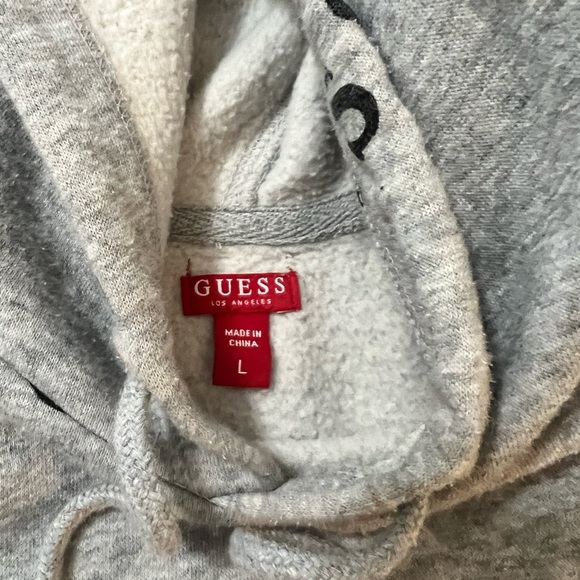 Gray and black Guess logo cropped hoodie size Large - Picture 2 of 3